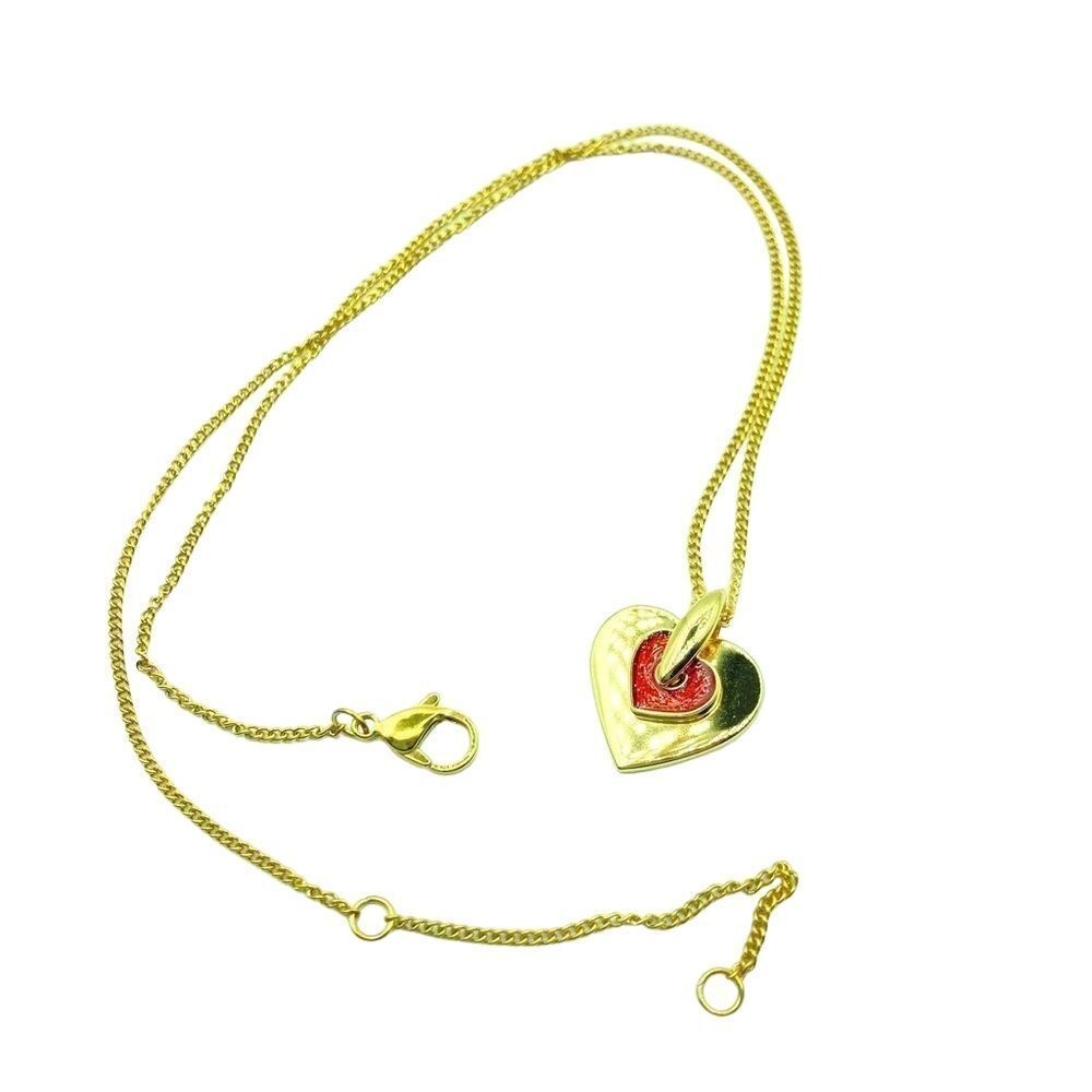 Gold Chain Pendant Gold and Red Enamel Heart Pendant Necklace